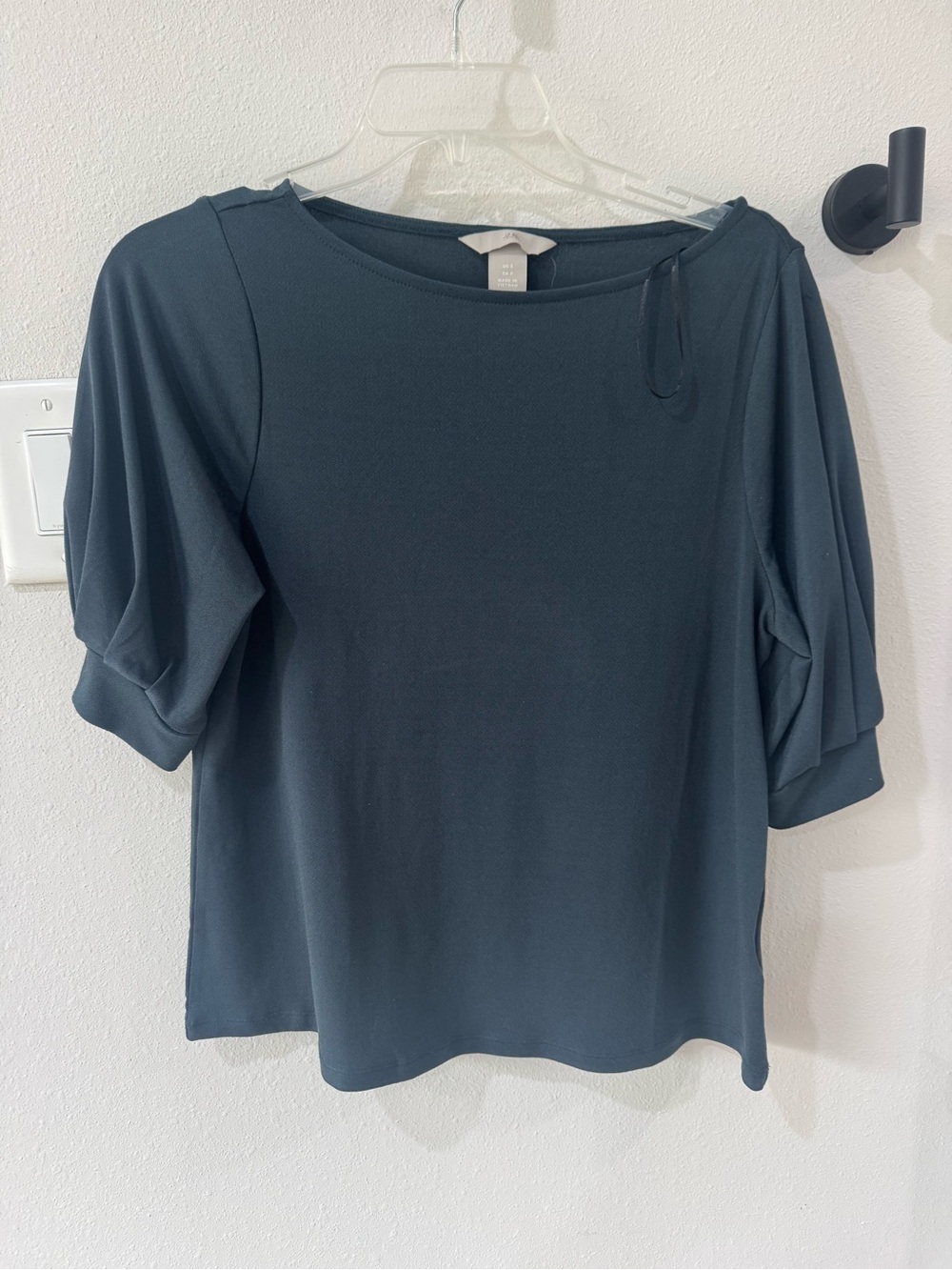 H&M Slate Blue Puff Sleeve Boatneck Top